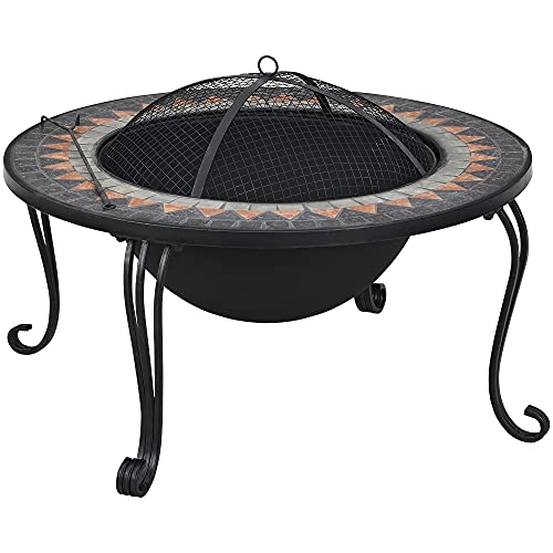 FirsTime & Co. Dark Gray Artemis Fire Pit with Screen Lid, Wood Burning Fire Pit for Garden, Backyard, Patio, Mosaic Tiles, 31.5 x 31.5 x 22.25 inches