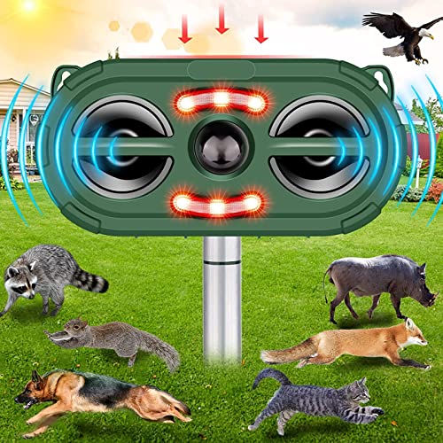 Ultrasonic Animal Repeller,Solar Powered Animal Repellent Outdoor Cat Repellent Dog Deterrent Waterproof Ultrasonic Bird Repellent with Motion Sensor for Squirrel Rabbit Fox Raccoon,Yard Garden Farm