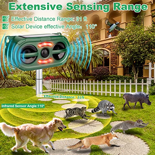 Ultrasonic Animal Repeller,Solar Powered Animal Repellent Outdoor Cat Repellent Dog Deterrent Waterproof Ultrasonic Bird Repellent with Motion Sensor for Squirrel Rabbit Fox Raccoon,Yard Garden Farm