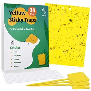 KGK Sticky Traps - 30 Pack, Dual-Sided Yellow Sticky Traps for Fungus Gnats, Aphids, and Other Flying Plant Insects - 6x8 Inches (Twist Ties and Holders Included)