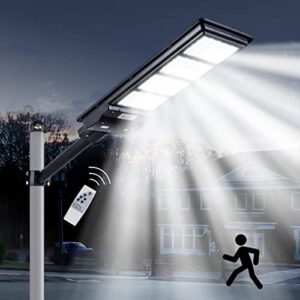 vikrami 800w solar street lights outdoor waterproof 80000lm, dusk to dawn, with motion sensor and remote control, suitable for courtyards, gardens, streets, garage, etc. wall or pole mount