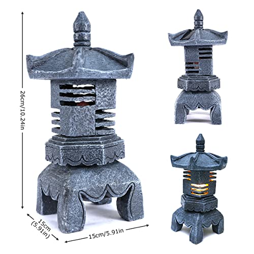 MIBUNG Solar Pagoda Lantern Outdoor Statue, Peaceful Pagoda Sculpture with Solar Lotus Light, Asian Decor Zen Garden Art Japanese Temple Pagoda Lamp for Patio Yard Lawn Home Decorations