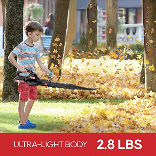 Ecomax 18V Electric Leaf Blower, Leaf Blower Cordless with 2Ah Battery and Charger, Lightweight Blower Battery Powered for Lawn Care & Snow Blowing & Yard Cleaning, ELG04, Black & Red