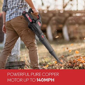 Ecomax 18V Electric Leaf Blower, Leaf Blower Cordless with 2Ah Battery and Charger, Lightweight Blower Battery Powered for Lawn Care & Snow Blowing & Yard Cleaning, ELG04, Black & Red