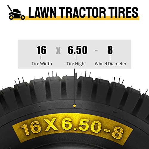 Set of 2 16x6.50-8 Turf Tires 4 Ply 16-by-6.50-by-8 Tubeless Tires Replacement for Garden Tractor Lawn Mower