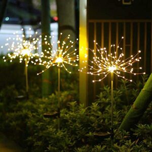 mofairhome 120led outdoor solar garden lights, waterproof 2 flash modes 50 copper wire string, firework stake starburst fairy light, diy flowers trees for walkway patio lawn backyard christmas
