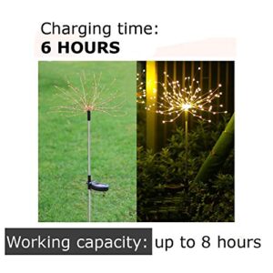 MOFAIRHOME 120LED Outdoor Solar Garden Lights, Waterproof 2 Flash Modes 50 Copper Wire String, Firework Stake Starburst Fairy Light, DIY Flowers Trees for Walkway Patio Lawn Backyard Christmas