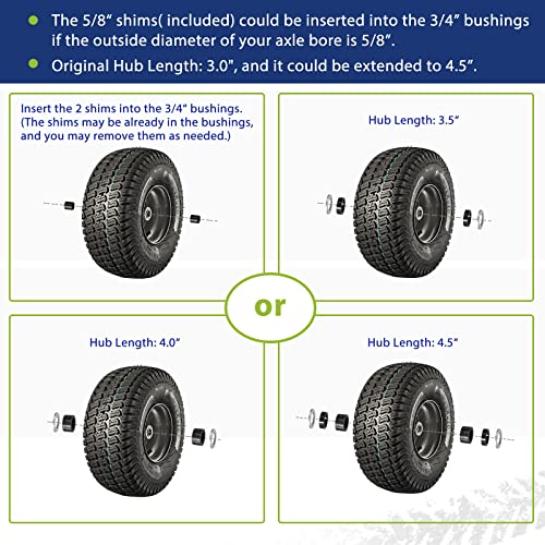 MaxAuto 2Pcs 15X6.00-6 Front Tire and wheel Assembly Replacement for Craftsman John Deere Riding Mowers, 3" Centered Hub with 3/4" Axle Bore,Dark Gray Rim