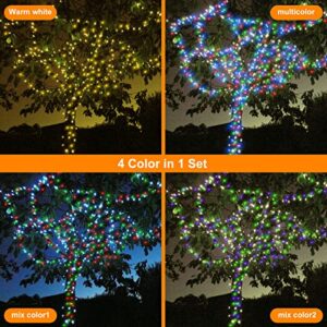 XCYNNS Christmas Lights Outdoor Solar Tree Lights 99FT 300LED IP67 Waterproof Solar Garden Fairy String Lights with Remote Warm White & Multi 4 Colour Changing for Patio, Yard, Gazebo, Gate, Fence