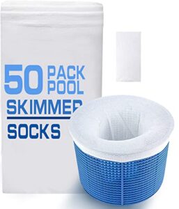 goku 50 pack pool skimmer socks for above ground pool & inground pool, debris pollen pool filter socks for skimmer basket, hair leaves fine mesh net liners filter savers scum sock reusable