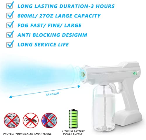 InfiniteTEC Cordless Disinfectant Nano Mist Gun Plant Repellent Control 800ml Portable Electric Sprayer Blue Light Sterilization Fogger for Home Office School Garden Hospital and Transportation