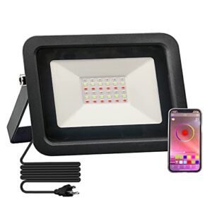 rgb led flood lights 50w, 250w equivalent app control floodlight ip66 waterproof indoor outdoor color changing landscape lights led party garden yard halloween christmas stage lighting (50w)