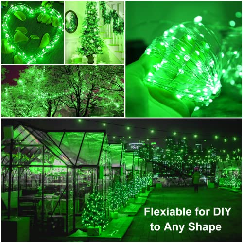 Yayfazy Green Christmas Solar String Lights Copper Wire 2Packs Each 100Led 33 Ft Outdoor Fairy Twinkle Lights with 8 Modes IP65 Waterproof for Patio Garden Tree Xmas Party Wedding Yard Decoration