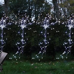 Solar Firework Lights Outdoor Waterproof, 4 Pack 180 LED Christmas Pathway Lights Copper Wire Lights, Outdoor Landscape Stake Lights for Garden Patio Yard Christmas Decorations. (White)