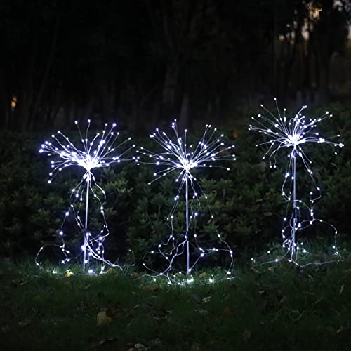 Solar Firework Lights Outdoor Waterproof, 4 Pack 180 LED Christmas Pathway Lights Copper Wire Lights, Outdoor Landscape Stake Lights for Garden Patio Yard Christmas Decorations. (White)