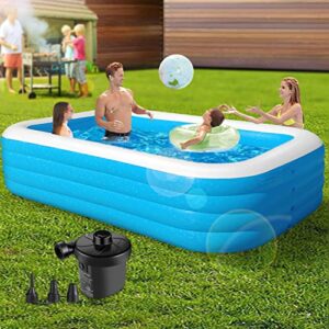 soarrucy inflatable pool-swimming pools for kids & adults, above ground pool 120”x72”x26” oversized thickened family blow up kiddie pool, with electric air pump backyard, garden