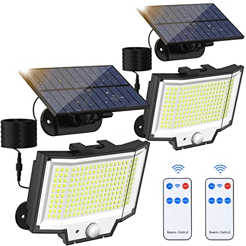 Solar Motion Lights Outdoor, [400 LED/2 Pack/3 Modes] Separate Panel Solar Powered Flood Security Lights with Remote, 16.4Ft Cable, IP65 Waterproof Wall Lights for Garden Garage Yard Backyard Patio