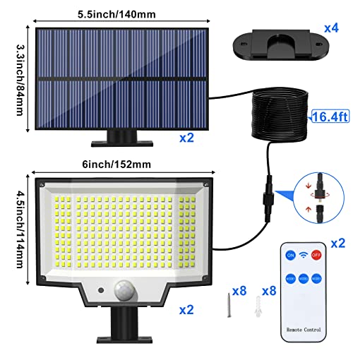 Solar Motion Lights Outdoor, [400 LED/2 Pack/3 Modes] Separate Panel Solar Powered Flood Security Lights with Remote, 16.4Ft Cable, IP65 Waterproof Wall Lights for Garden Garage Yard Backyard Patio