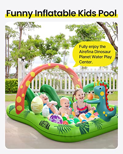 Inflatable Kids Pool, Airefina Dino Planet Inflatable Play Center Kiddie Pool with Water Slide, Ultra Thick 97"x76"x41" Toddle Pool with Play Ball Hoop, for Backyard, Garden, Water Park, Ages 3+