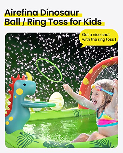 Inflatable Kids Pool, Airefina Dino Planet Inflatable Play Center Kiddie Pool with Water Slide, Ultra Thick 97"x76"x41" Toddle Pool with Play Ball Hoop, for Backyard, Garden, Water Park, Ages 3+