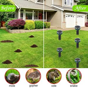 Mole Repellent Solar Powered Gopher Repellent Ultrasonic Solar Powered Sonic Mole Deterrent Stakes, Snake Groundhog Repellent for Yard, Garden, Lawn (4 Pack)