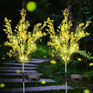 sunjoyco 2 pack led solar flowers lights, ip65 waterproof decorative solar garden stake light for outdoor patio garden yard lawn, solar pathway light for driveway pool balcony decoration