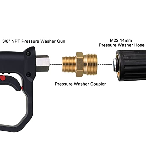 M MINGLE M22 Pressure Washer Fitting, 3/8 Inch NPT Male to M22 14mm Male adapter, 4500 PSI