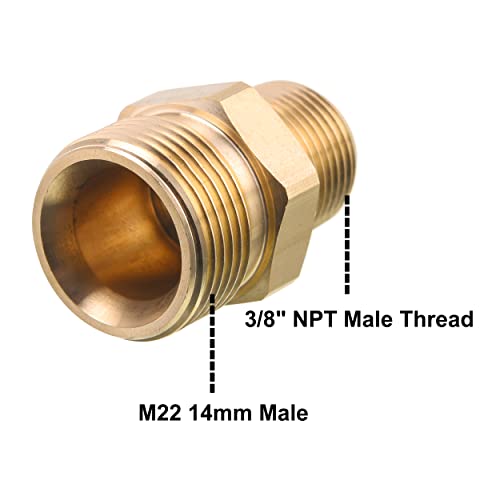 M MINGLE M22 Pressure Washer Fitting, 3/8 Inch NPT Male to M22 14mm Male adapter, 4500 PSI