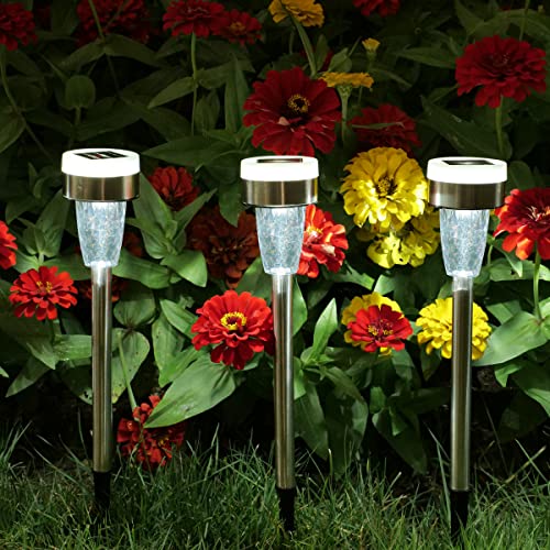 Slikeflot 16 Pack Solar Outdoor Lights, Dual Light Source LED Pathway Lights Solar Powered, Stainless Steel Waterproof Solar Garden Lights Decoration for Garden Patio and Walkway, Cool White