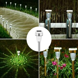 Slikeflot 16 Pack Solar Outdoor Lights, Dual Light Source LED Pathway Lights Solar Powered, Stainless Steel Waterproof Solar Garden Lights Decoration for Garden Patio and Walkway, Cool White