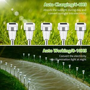 Slikeflot 16 Pack Solar Outdoor Lights, Dual Light Source LED Pathway Lights Solar Powered, Stainless Steel Waterproof Solar Garden Lights Decoration for Garden Patio and Walkway, Cool White