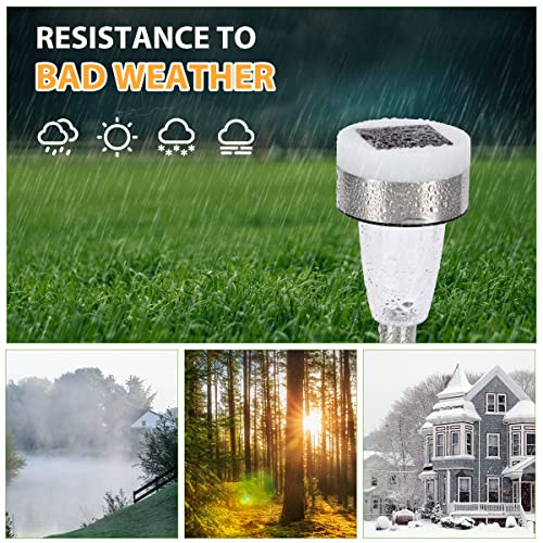 Slikeflot 16 Pack Solar Outdoor Lights, Dual Light Source LED Pathway Lights Solar Powered, Stainless Steel Waterproof Solar Garden Lights Decoration for Garden Patio and Walkway, Cool White