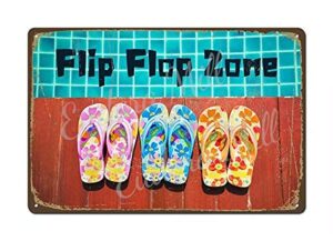 flip flop zone sign 8″x12″ metal tin sign funny pool signs beach house decor vintage pool tropical beach patio decoration pool rules