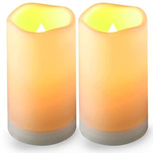 solar flameless candles outdoor waterproof,dusk to dawn outdoor lighting, flickering fameless reusable led light candles for lantern garden camping and home decor , 3d wick (3″x6″) set of 2