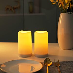 Solar flameless Candles Outdoor Waterproof,Dusk to Dawn Outdoor Lighting, Flickering fameless Reusable LED Light Candles for Lantern Garden Camping and Home Decor , 3D Wick (3"X6") Set of 2