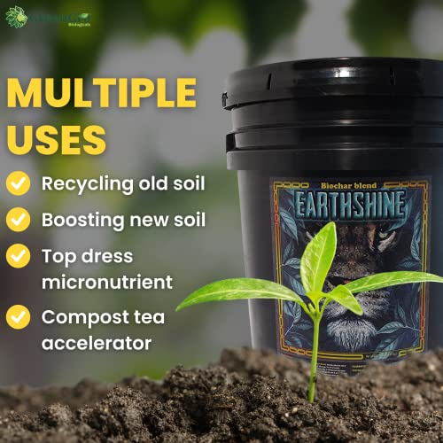 GreenGro Earthshine - Biochar & Humic Acid Blend/Activated Charcoal/Sequesters Carbon/Organic Soil Booster, Top Soil, Plant Food/Compost Tea Accelerator/Derived from Worm Castings / 5lb