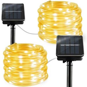 liyuanq solar string lights outdoor rope lights, 2 pack 8 modes 100 led solar powered outdoor waterproof tube light copper wire fairy lights for garden fence yard party wedding decor (warm white)