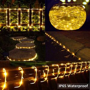 LiyuanQ Solar String Lights Outdoor Rope Lights, 2 Pack 8 Modes 100 LED Solar Powered Outdoor Waterproof Tube Light Copper Wire Fairy Lights for Garden Fence Yard Party Wedding Decor (Warm White)