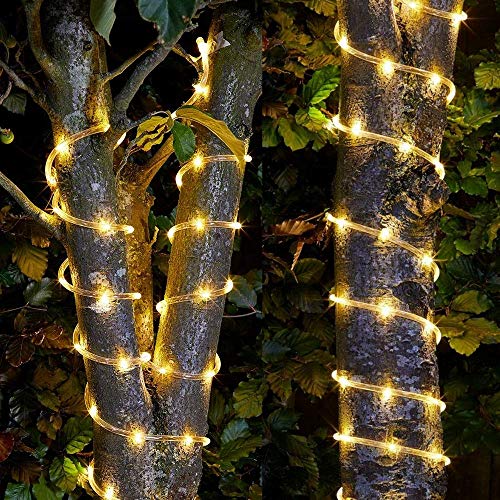 LiyuanQ Solar String Lights Outdoor Rope Lights, 2 Pack 8 Modes 100 LED Solar Powered Outdoor Waterproof Tube Light Copper Wire Fairy Lights for Garden Fence Yard Party Wedding Decor (Warm White)