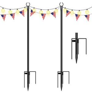 ointo garden string light pole – outdoor metal poles with hooks for hanging string lights – garden, backyard, patio lighting stand for parties, wedding（2 pack）