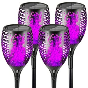arzerlize purple solar lights outdoor, larger solar torch lights outdoor, ultra bright christmas solar torch light with flickering flame waterproof auto on/off light for garden yard 4p