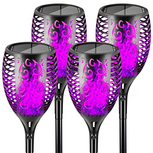 arzerlize Purple Solar Lights Outdoor, Larger Solar Torch Lights Outdoor, Ultra Bright Christmas Solar Torch Light with Flickering Flame Waterproof Auto On/Off Light for Garden Yard 4P