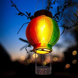 starsoul hot air balloon solar lantern unique glass solar outdoor lights waterproof hanging solar lanterns with led lamp for patio yard garden porch decoration(colorful)