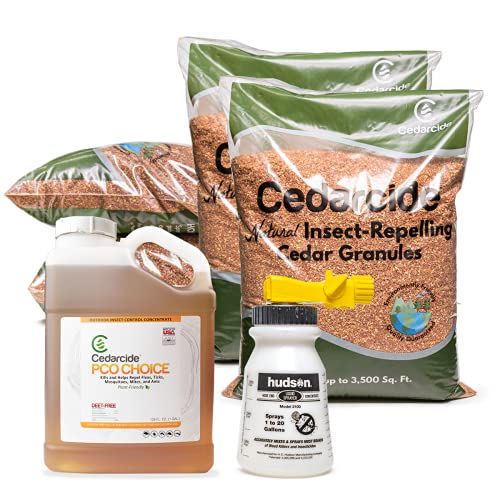 Cedarcide Outdoor Lawn and Garden Kit (Large) Includes PCO Choice Cedar Oil Bug Killing Concentrate Gallon and Pure Cedar Granules | PCO Kills and Repels Fleas, Ants, Mites, & Mosquitoes