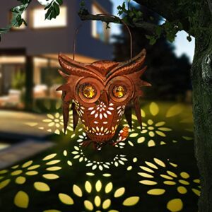 yeelan owl garden solar light,outdoor waterproof garden decorative lights owl hanging metal lanterns,waterproof warm white led for lawn,patio or courtyard