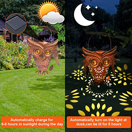 Yeelan Owl Garden Solar Light,Outdoor Waterproof Garden Decorative Lights Owl Hanging Metal Lanterns,Waterproof Warm White LED for Lawn,Patio or Courtyard