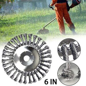 BGTOOL 6 inch Rotary Weed Brush Joint Twist Knot Steel Wire Wheel Brush Disc Trimmer Head 25.4mm x 150mm Universal fit Straight Shaft Trimmer for Sthil Honda etc (Steel, 6 inch)