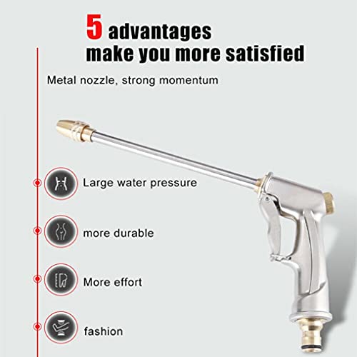 Pressure Washer Gun with Nozzle - 100% Metal Construction Adjustable Nozzle Fits All Standard Garden Hoses for Garden Lawn Car Ground