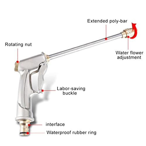 Pressure Washer Gun with Nozzle - 100% Metal Construction Adjustable Nozzle Fits All Standard Garden Hoses for Garden Lawn Car Ground