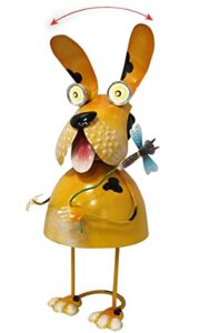 gdf garden dog statues with solar led lights, luminous eyes, metal yard decor, outdoor whimsical figurine lighted outdoor decorations for garden,lawn,porch